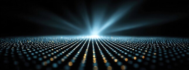 Single Laser Beam Illuminating Vertical Rows of Glowing Dots, Abstract Technology Background, Light Focus Effect, Futuristic Concept, Data Visualization on Dark Background