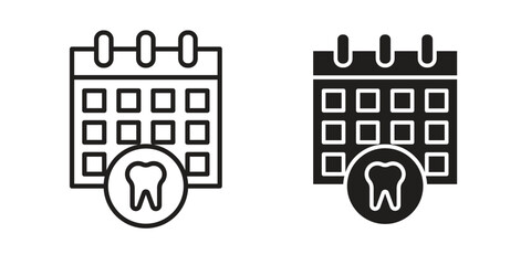 Dental appsointment icon set, line and black glyph style for food app website.