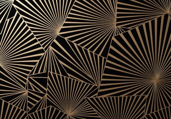 Abstract golden sunburst pattern on black background creating art deco style art