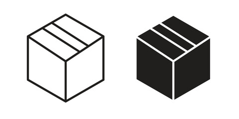 Delivering box icon set, line and black glyph style for food app website.