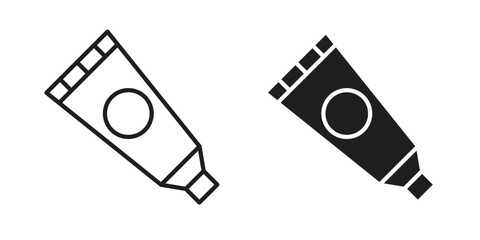 Cream tube icon set, line and black glyph style for food app website.