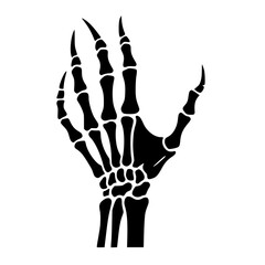Minimalist Black Silhouette of a Skeleton Hand Halloween Clipart Design