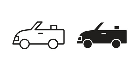 Convertible car icon set, line and black glyph style for food app website.