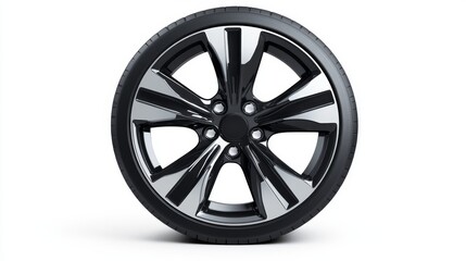 Obraz premium Stylish black alloy wheel design with shiny finish. Perfect for enhancing vehicle aesthetics. Ideal for car enthusiasts and aftermarket upgrades. Generative AI