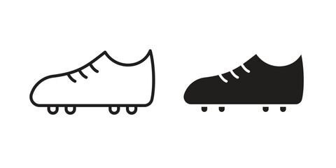 Cleats icon set, line and black glyph style for food app website.
