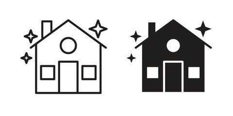 Clean house icon set, line and black glyph style for food app website.