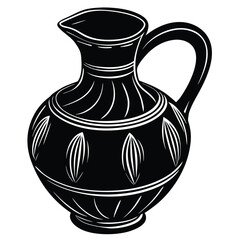 Vector art of a black and white drawing of a decorated pitcher isolated on white background
