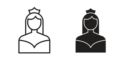 Bride icon set, line and black glyph style for food app website.