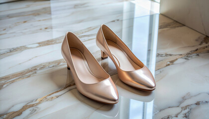 Rose Gold Ballet Flats on Pale Marble
