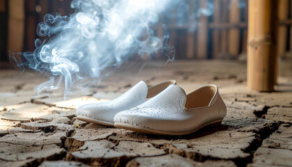 White Leather Tabi Shoes in Bamboo Hut