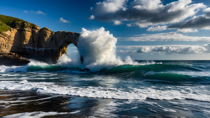 Spectacular Wave Crashing Through Natural Archway