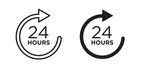 24 hours icon set, line and black glyph style for food app website.