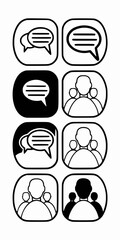 Minimilist collection of communication and group icons arranged in a grid pattern with rounded rectangles vector