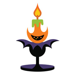 Vector art of a halloween pumpkin candle with a spooky face isolated on white background