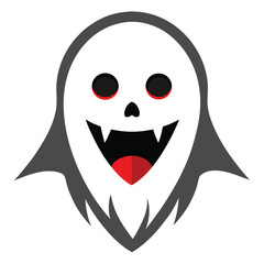 Vector art of a cartoon ghost with red eyes and a wide grin is isolated on white background