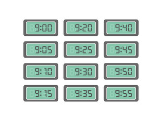 デジタル数字　9時〜9時55分　時計　イラストセット