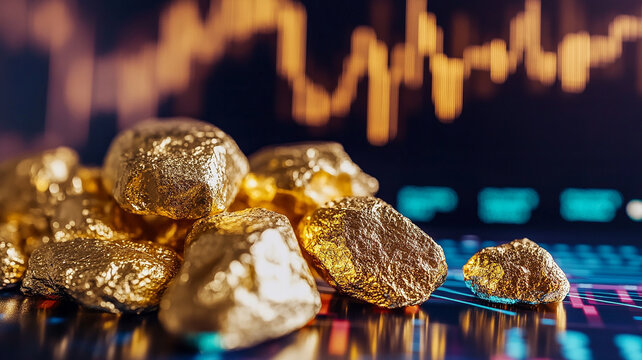Gold bars with background of stock market chart, business growth generated.AI
