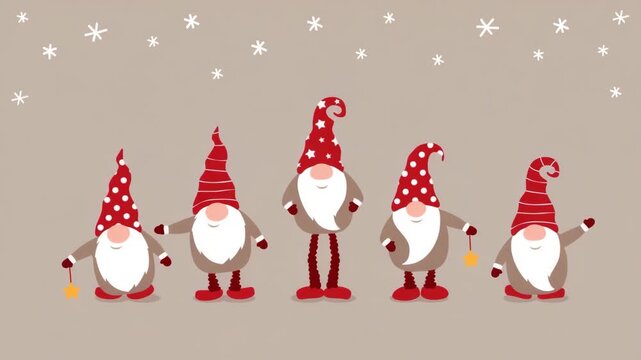 cute funny dancing christmas dwarf in winter illustrated animation
