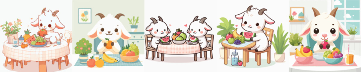 collection of cute sheep vectors eating fruit