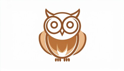 Fototapeta premium Stylized brown owl icon symbolizing wisdom and knowledge. Minimalist vector graphic for educational or branding concepts.