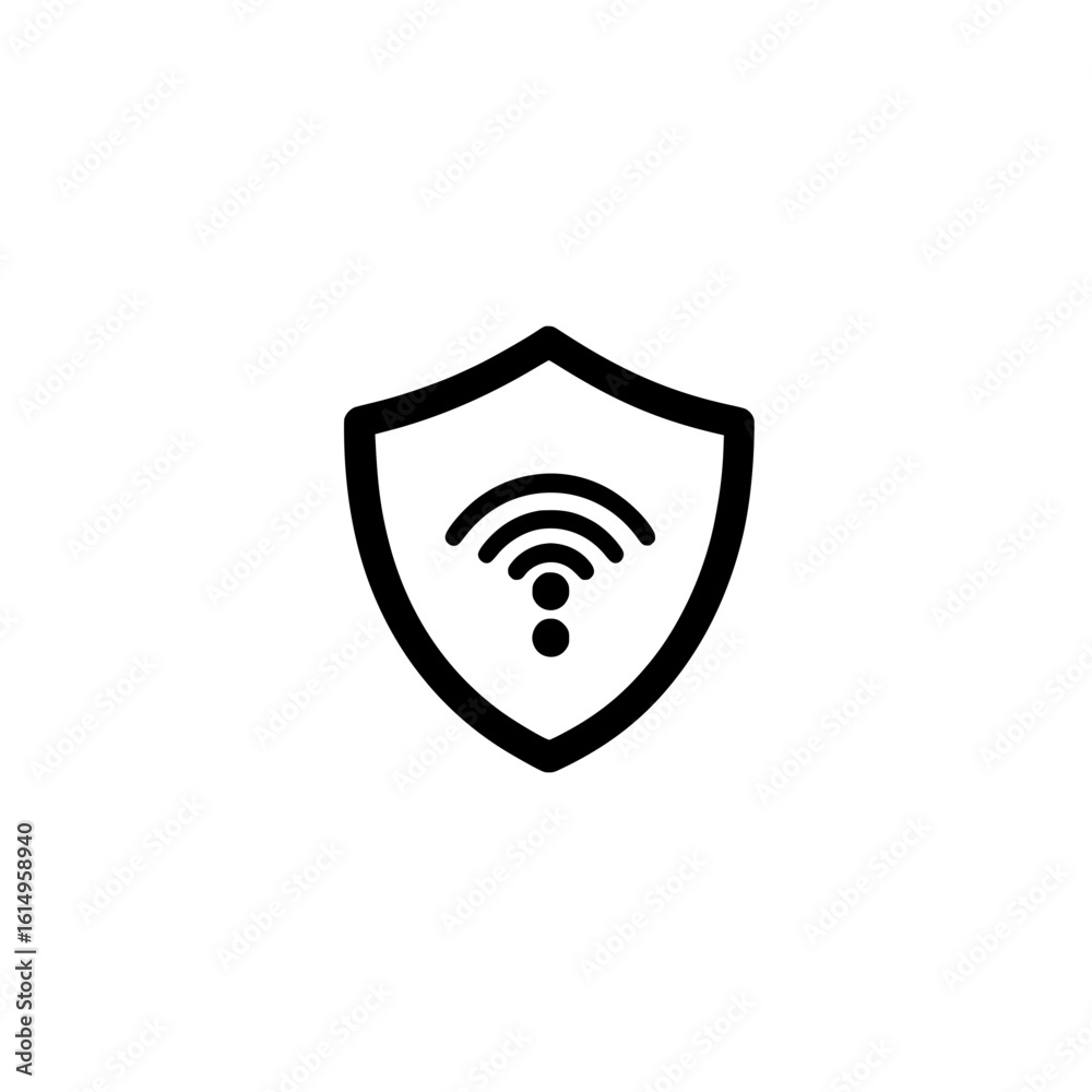 Poster vector shield and wifi symbol for cybersecurity safe connection and digital network security