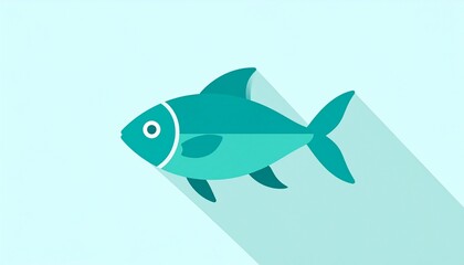 Modern flat design illustration of a fish. Aquatic animal icon with a long shadow on a simple blue background.