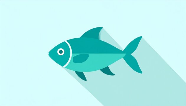 Modern flat design illustration of a fish. Aquatic animal icon with a long shadow on a simple blue background.