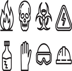 Workplace Hazard Symbols Line Icon Set &ndash; Fire, Chemical, Biohazard, Electrical, and Protective Equipment Signs.png