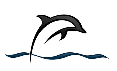 Symbol of sea wave with dolphin jump.
