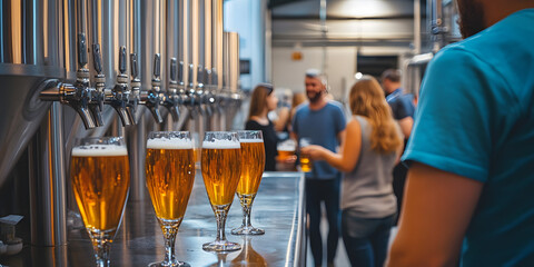 Beer tasting event in a modern brewery
