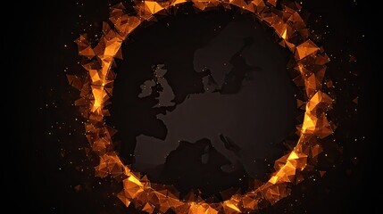 Abstract representation of a globe with a fiery, polygonal border.