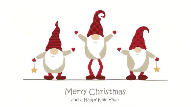 cute funny dancing christmas dwarf in winter illustrated animation