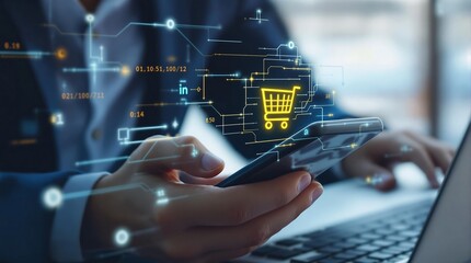 Online shopping mobile app ecommerce digital marketing technology business concept