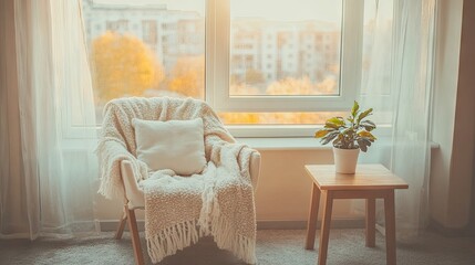 Cozy armchair by sunny window