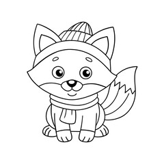 Happy Fox Wearing Knit Hat Coloring Page