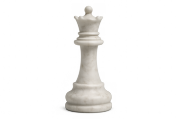 White queen chess piece standing on a transparent background, representing strategy, power, and victory in the game