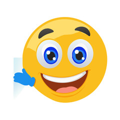 Fototapeta premium Happy Smiling Emoji Face Peeking Out and Presenting with Wide Grin Vector Illustration