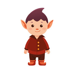 Cute Fantasy Little Elf or Goblin Character with Pointed Ears Vector Illustration