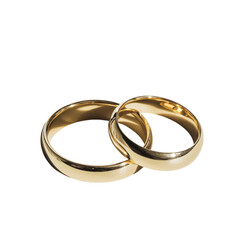 Two Golden Wedding Rings on isolated transparent cutout PNG Background