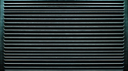 Obraz premium Metal vent panel with horizontal parallel bars. Dark teal color. Close-up view