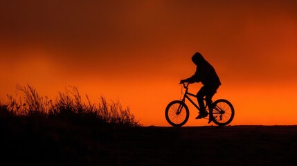 Obraz premium Nice photo of silhouette of a person riding a bike.