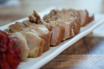 Sliced Korean Boiled Pork Served on a Plate