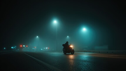 Nice photo of motorcycle on the road at night.
