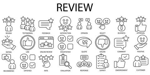 Set of review Icons or symbols Vector fully editable file.
