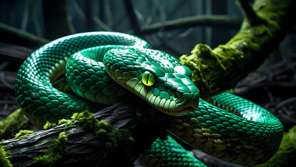 green snake in the grass