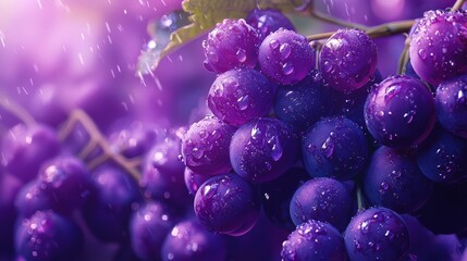 Juicy purple grapes with water drops.