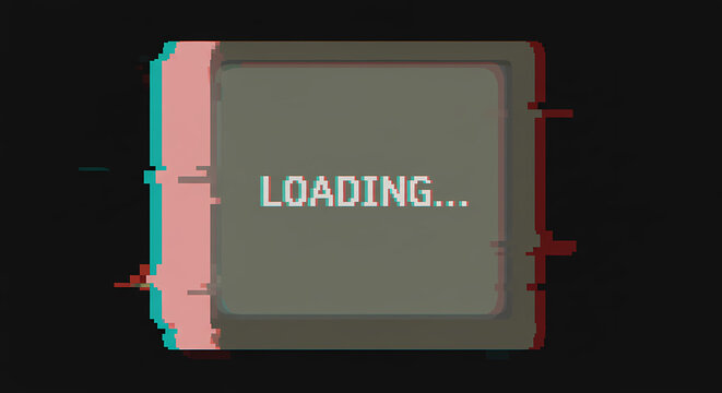 A distorted loading screen with a faded, retro-style graphic. - Powered by Adobe