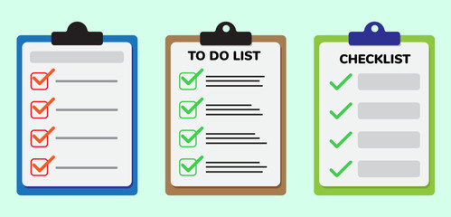 Colorful Checklist Clipboard Vector Set