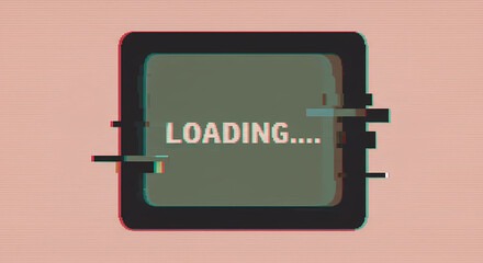 A retro-styled display screen shows the text "LOADING...." with a digital glitch effect.