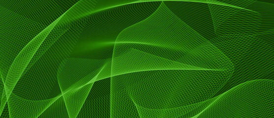 Dynamic abstract background with green gradient line patterns and waves